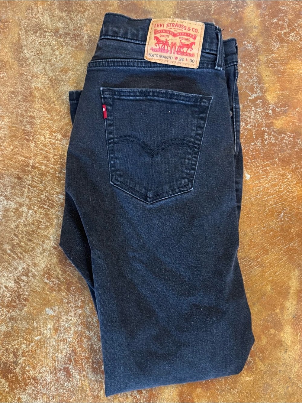 Levi's 506 Black Denim Jeans Regular Fit, Straight, Size 34x30